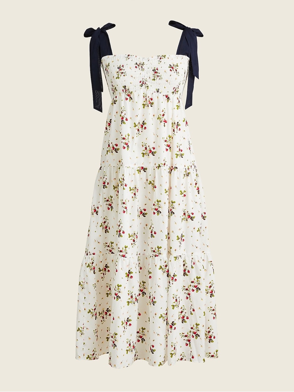 J.Crew smocked strawberry dress tie straps